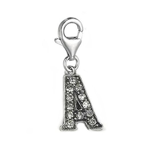 Clip on Letter A Dangle Charm Pendant for European Clip on Charm Jewelry w/ Lobster Clasp