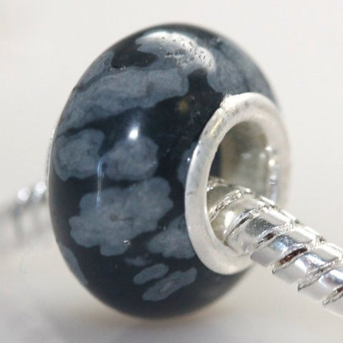 Snowflake Obsidian Stone European Bead Compatible for Most European Snake Chain Bracelet - Sexy Sparkles Fashion Jewelry - 2