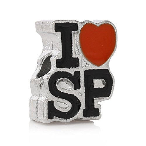 I Love SP South Park with Orange Heart Charm European Bead Compatible for Most European Snake Chain Bracelet