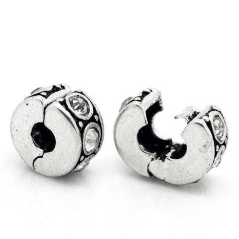 Clear Rhinestone Clip & Lock Bail Bead Charm Spacer For Snake Chain Bracelet - Sexy Sparkles Fashion Jewelry - 4