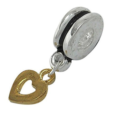 Gold Plated Base Heart Dangling Charm European Bead Compatible for Most European Snake Chain Bracelet - Sexy Sparkles Fashion Jewelry - 1