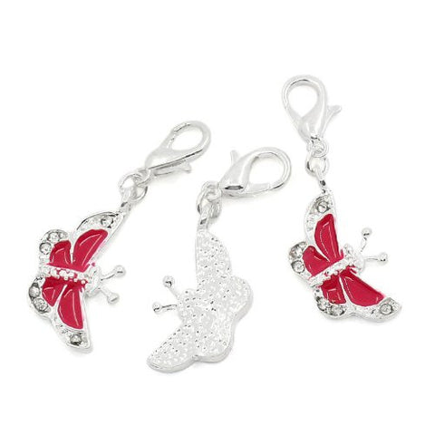 Butterfly Charm W/clear  Crystals Clip on Charm Pendant w/ Lobster Clasp - Sexy Sparkles Fashion Jewelry - 2