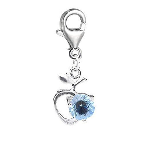 Clip on Turquoise Rhinestone Apple Heart Charm Pendant for European Jewelry w/ Lobster Clasp - Sexy Sparkles Fashion Jewelry