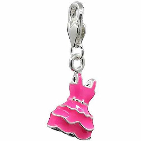 Pink Dress Clip on Pendant for European Charm Jewelry w/ Lobster Clasp - Sexy Sparkles Fashion Jewelry - 1