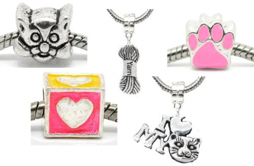 5 Cat Lovers Charm Beads For Snake Chain Bracelets