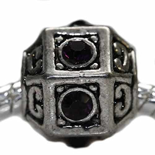 Hexagon w/ Purple  Crystals February Birthstone  For Snake Chain Charm Bracelet