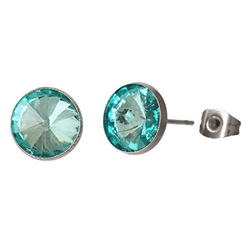 March Birthstone Stainless Steel Post Stud Earrings with  Rhinestone - Sexy Sparkles Fashion Jewelry - 1