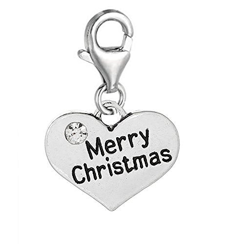 Merry Christmas Heart Clip on for European Charm Jewelry w/ Lobster Clasp - Sexy Sparkles Fashion Jewelry