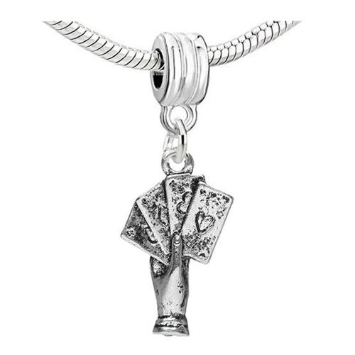 Poker in Hand Charm Dangle European Bead Compatible for Most European Snake Chain Charm Bracelets
