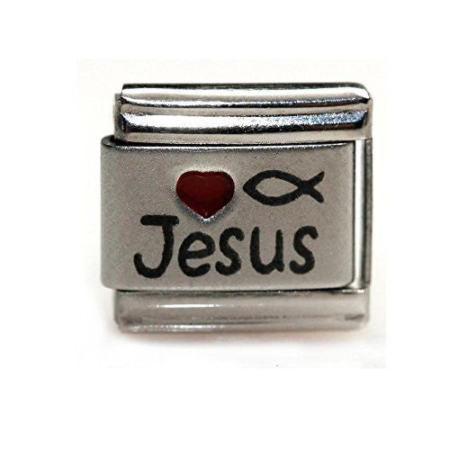 Red Heart w/ Jesus Laser Italian Charm Bracelet Link - Sexy Sparkles Fashion Jewelry - 1