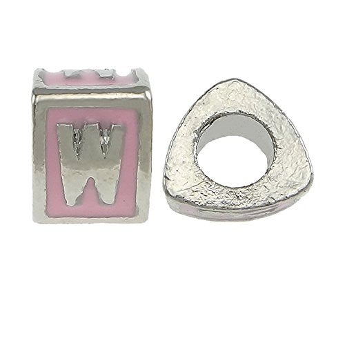 "W" Letter Triangle Charm Beads Pink Spacer for Snake Chain Charm Bracelet