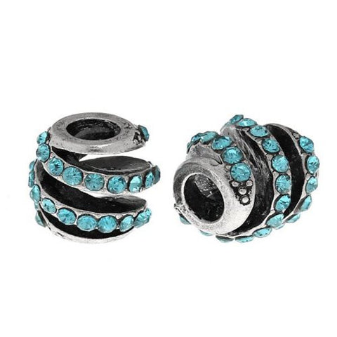 Spiral Design W/crystals Charm Spacer Bead For Snake Chain Bracelet (Aqua) - Sexy Sparkles Fashion Jewelry - 1