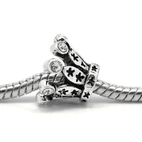 Crown Charm Bead W/Clear  Crystals For Snake Chain Charm Bracelet - Sexy Sparkles Fashion Jewelry