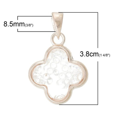 High Quality Floating Charm Glass Locket Pendants Flower Rose Gold 3.8cm x 2.5cm - Sexy Sparkles Fashion Jewelry - 2