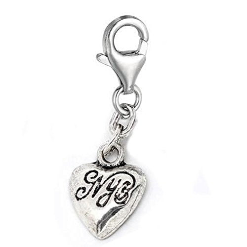 Clip on Nyc Heart Charm Pendant for European Jewelry w/ Lobster Clasp