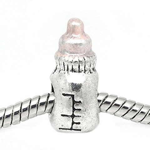 Pink Baby Bottle Bead Spacer for Snake Chain Charm Bracelet - Sexy Sparkles Fashion Jewelry - 1