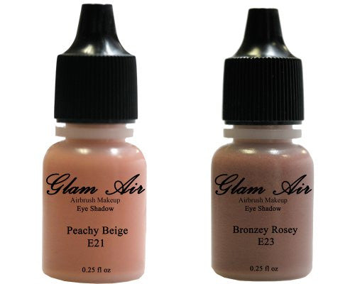 Glam Air Set of Two (2) s-E21Peachy Beige & E23Bronzey Rosey Airbrush Water-based 0.25 Fl. Oz. Bottles of Eyeshadow