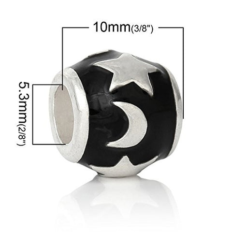 Stars and Moon Design on Black Enamel Charm European Bead Compatible for Most European Snake Chain Bracelet - Sexy Sparkles Fashion Jewelry - 3