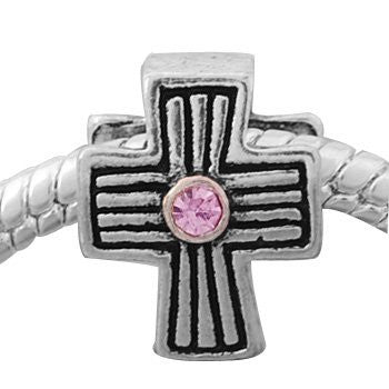 Cross w/ Light Pink  Crystals European Bead Compatible for Most European Snake Chain Charm Bracelet - Sexy Sparkles Fashion Jewelry - 2
