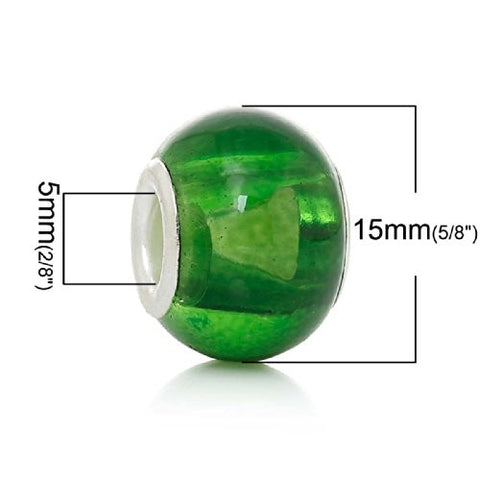 Five (5)Green Glass European Murano Lampwork Beads Compatible with European Snake Chain Bracelet - Sexy Sparkles Fashion Jewelry - 2