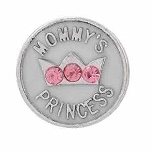 Round Locket Crystal Necklace Base and Floating Family Charms ("Mommy's Princess")