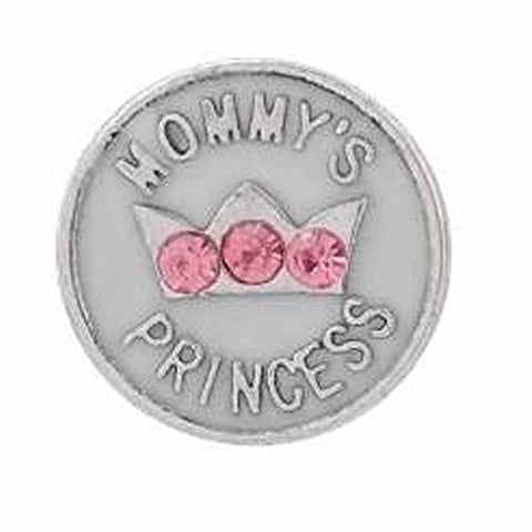 Round Locket Crystal Necklace Base and Floating Family Charms ("Mommy's Princess") - Sexy Sparkles Fashion Jewelry - 1