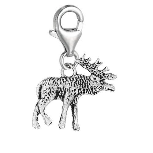 Clip on Moose Charm Pendant for European Clip on Charm Jewelry w/ Lobster Clasp