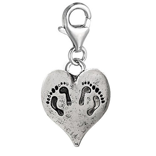 Baby Heart Charm Clip on for Bracelet Charm Pendant for European Charm Jewelry w/ Lobster Clasp - Sexy Sparkles Fashion Jewelry