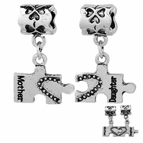 1 Pair Mothers Day Gift Mother Daughter Charms Heart Puzzle European Bead Compatible for Most European Snake Chain Bracelet - Sexy Sparkles Fashion Jewelry - 3