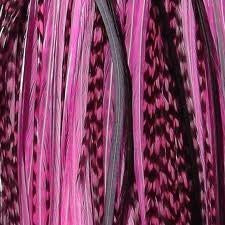 5 Feathers Bonded Together 7-11 (Long & Thin) Pink with Grizzly & Black Mix Feathers for Hair Extension with 2 Silicone Micro Beads 5 Feathers