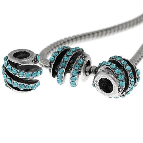 Spiral Design W/crystals Charm Spacer Bead For Snake Chain Bracelet (Aqua) - Sexy Sparkles Fashion Jewelry - 2