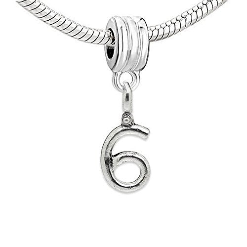Choose From Number #6 Dangle European Bead Compatible for Most European Snake Chain Bracelet - Sexy Sparkles Fashion Jewelry