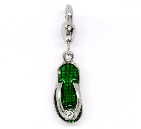 Clip on Green Flip Flop Shoe Pendant for European Jewelry w/ Lobster Clasp - Sexy Sparkles Fashion Jewelry - 4