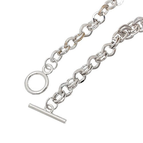 Iron Alloy Double Cable Chain Toggle Clasp Bracelets Silver Tone 20cm(7 7/8") - Sexy Sparkles Fashion Jewelry - 2