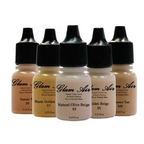 Glam Air Airbrush Water-based Foundation in 5 Assorted Medium Satin Shades (Ideal for normal to dry Medium/Olive/Light Olive skin)S5-S9