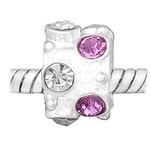 Purple and Clear  Crystals Charm European Bead Compatible for Most European Snake Chain Bracelet