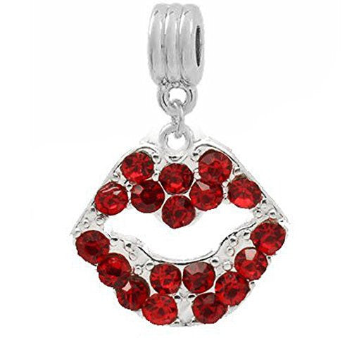 Red Rhinestone Lips Dangle European Bead Compatible for Most European Snake Chain Bracelets - Sexy Sparkles Fashion Jewelry - 1