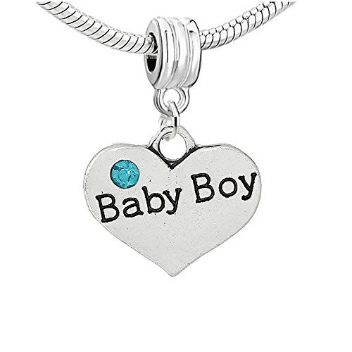 2 Sided Heart w/Crystal Stones For Snake Chain  "Baby Boy"