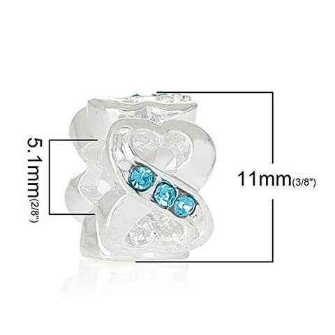 Valentine's Day European Style Charm Beads Heart Number 8 Silver Plated Blue Rhinestone - Sexy Sparkles Fashion Jewelry - 3