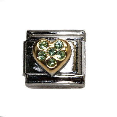 Heart with Light Green Rhinestones Italian Link Bracelet Charm - Sexy Sparkles Fashion Jewelry - 4