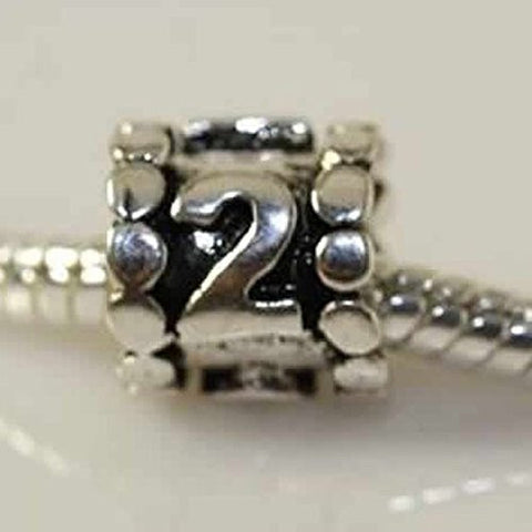 Lucky Number 2 Charm Beads Compatible with European Snake Chain Charm Bracelet - Sexy Sparkles Fashion Jewelry - 2