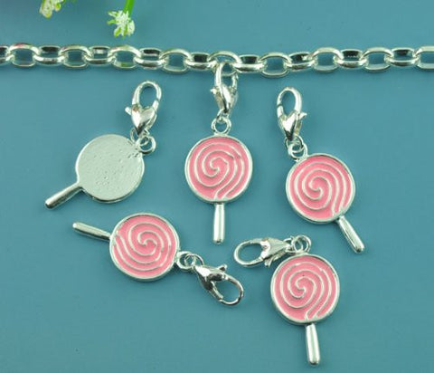 Clip on Lollipop Charm with Pink Enamel Pendant for European Jewelry w/ Lobster Clasp - Sexy Sparkles Fashion Jewelry - 4