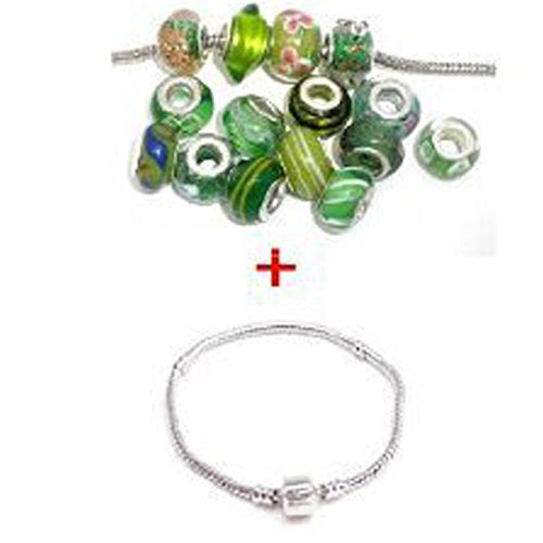 One 6.5 Inch Bracelet with Ten Pack of Green Glass Lampwork Beads - Sexy Sparkles Fashion Jewelry