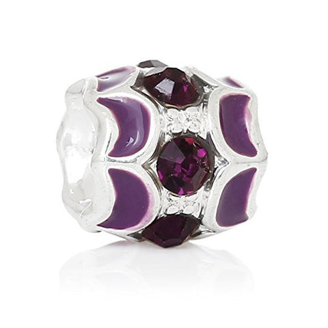 Purple Barrel Moon w/  Crystal Pattern Bead Compatible for Most European Snake Chain Bracelet - Sexy Sparkles Fashion Jewelry - 1