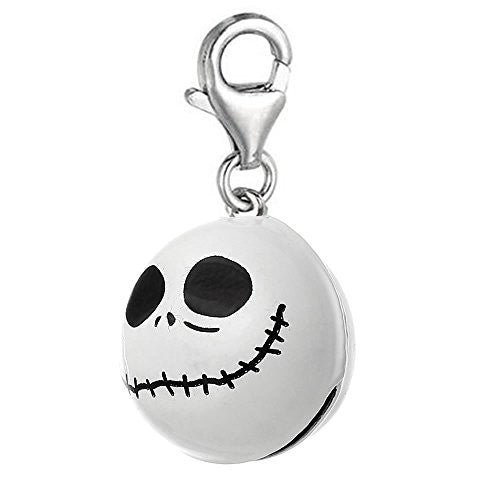 Nightmare Before Christmas White Halloween Skull Bell Clip On Pendant for European Charm Jewelry w/ Lobster Clasp
