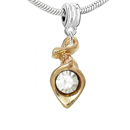 Calla Lily Flower with Clear  Crystal Charm European Bead Compatible for Most European Snake Chain Bracelet - Sexy Sparkles Fashion Jewelry