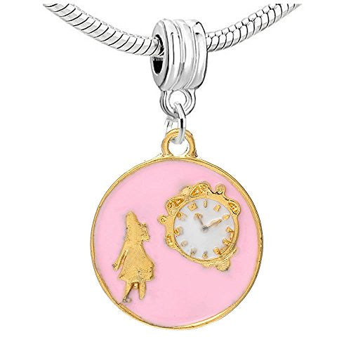 Pink Little Girls Charm with Clear  Crystal Compatible with European Snake Chain Bracelet - Sexy Sparkles Fashion Jewelry
