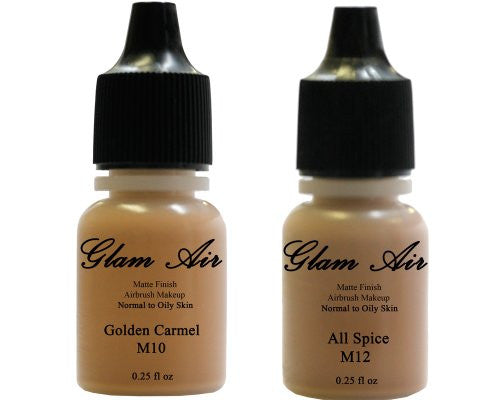 Airbrush Makeup Foundation Matte M10 Golden Carmel and M12 All Spice Water-based Makeup Lasting All Day 0.25 Oz Bottle By Glam Air - Sexy Sparkles Fashion Jewelry - 1