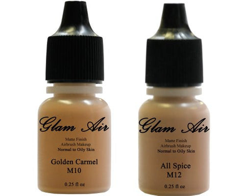 Airbrush Makeup Foundation Matte M10 Golden Carmel and M12 All Spice Water-based Makeup Lasting All Day 0.25 Oz Bottle By Glam Air - Sexy Sparkles Fashion Jewelry - 1
