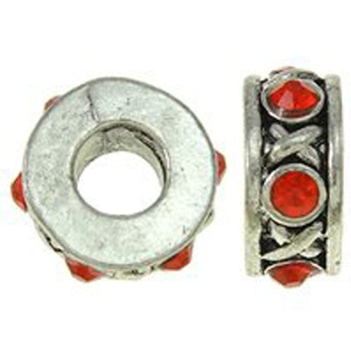 XOXO Hugs Kisses Created Birthstone Crystal Charm Bead for Snake Chain Bracelet (Red)